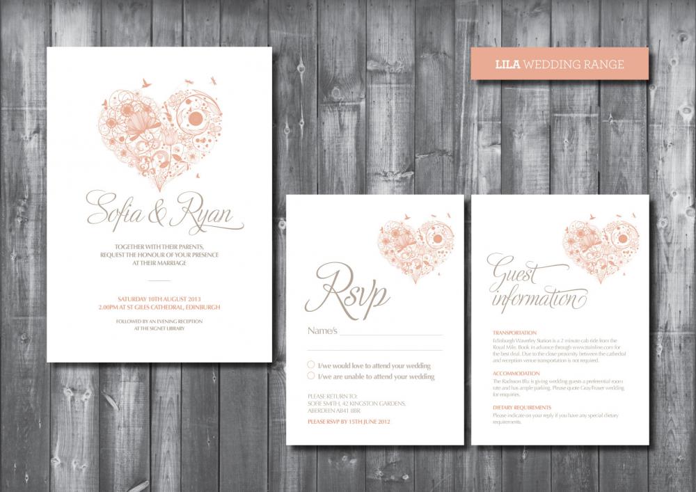 Wedding Invitation Suite Digital Printable File Lila Wedding Range DIY 